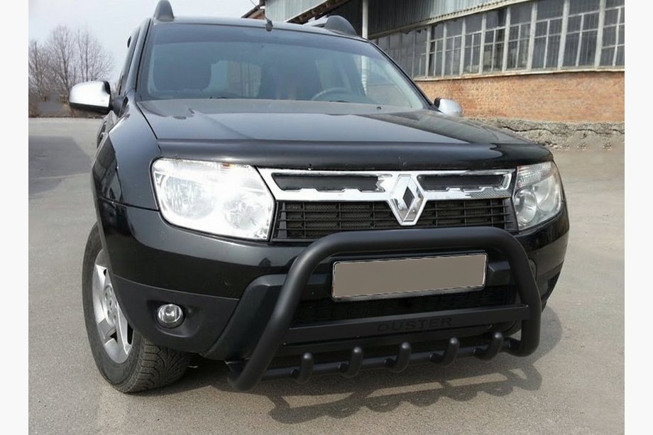 Renault Duster 2008–2017 гг. Кенгурятник с надписью WT004 Черный (нержавейка) Image