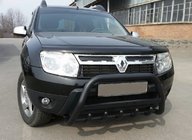 Dacia Duster 2008-2018 гг. Кенгурятник с надписью WT004 Черный (нержавейка) фото 1