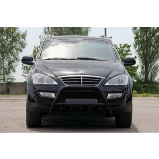 Кенгурятник WT003 Черный Нержавейка SsangYong Kyron 2005-2014 гг. фото 2