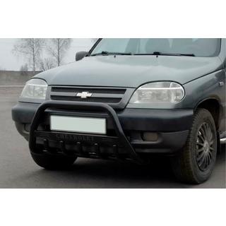 Кенгурятник WT004 Черный (Нержавейка) Chevrolet Niva 1998-2020 гг. фото 1