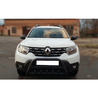 Кенгурятник с надписью WT004 Черный (нержавейка) Renault Duster 2018-2024 гг. фото 3