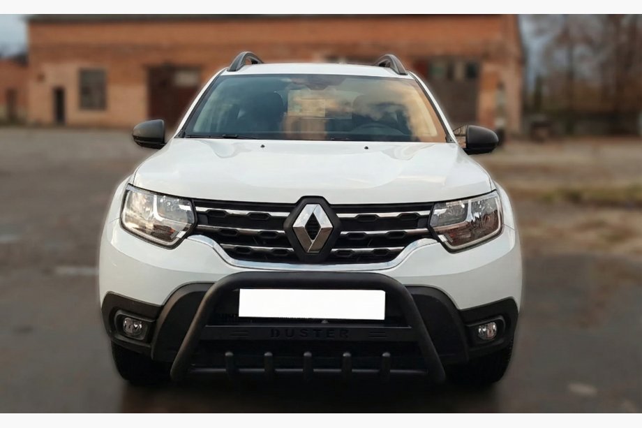 Renault Duster 2018-2024 гг. Кенгурятник с надписью WT004 Черный (нержавейка) Фото 3