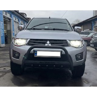 Кенгурятник WT004 Черный (Нержавейка) Mitsubishi L200 2006-2015 гг. фото 1