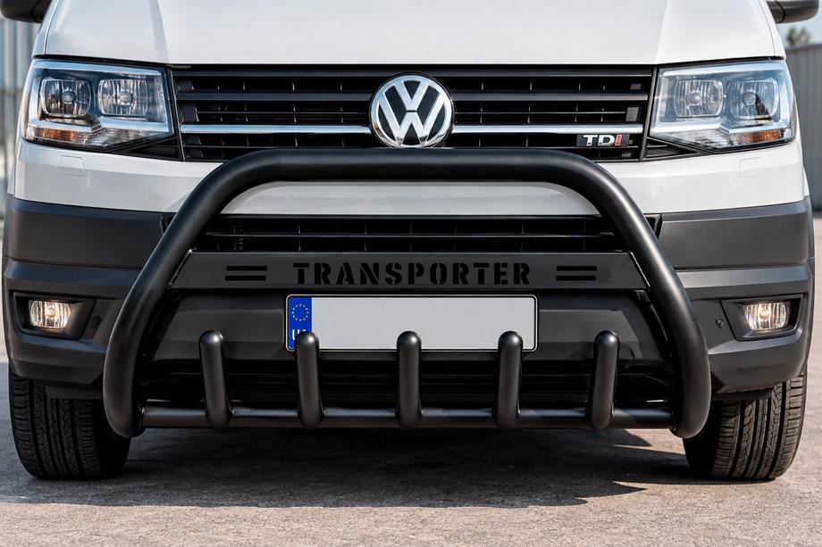 Volkswagen T4 Transporter 1990-2003 гг. Кенгурятник WT004 Черный (Нержавейка) Фото 1