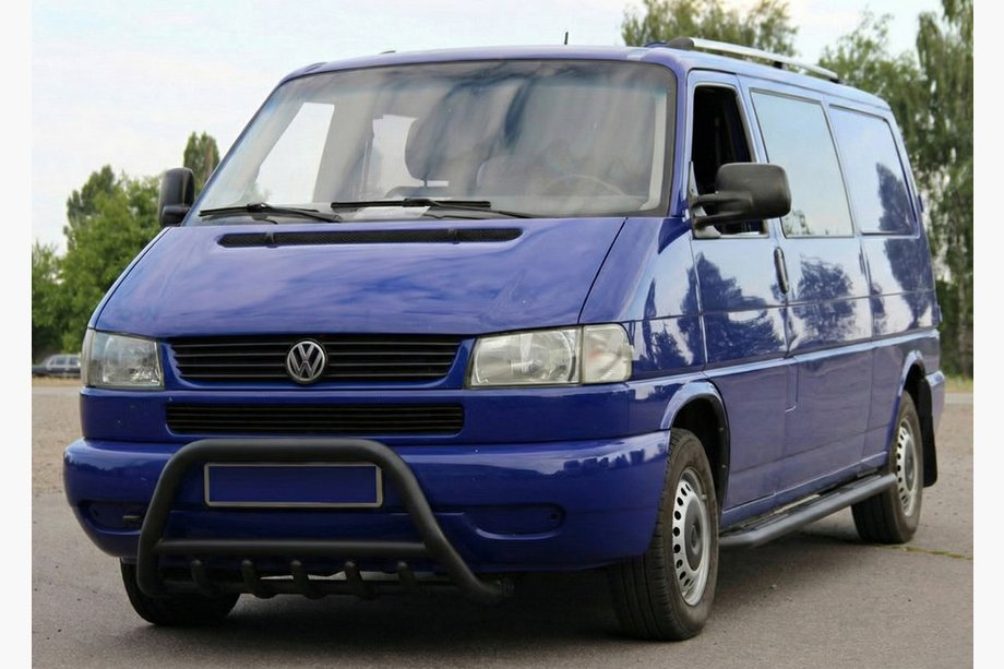 Volkswagen T4 Caravelle/Multivan 1990–2003 гг. Передний силовой бампер WT003 Черный Нержавейка Фото 6