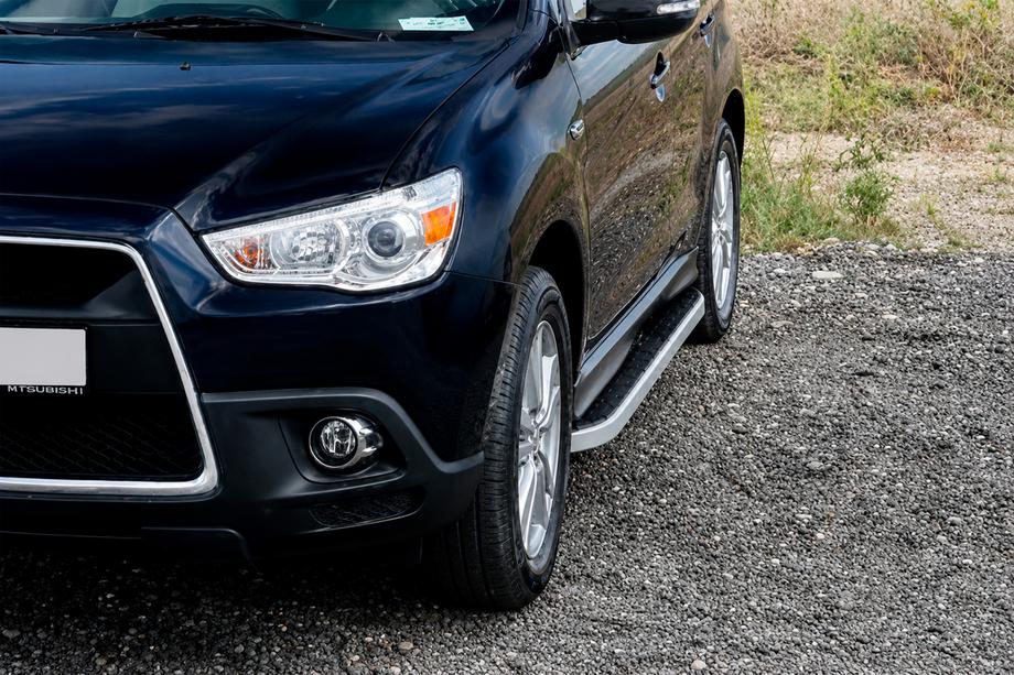 Mitsubishi Outlander 2006-2012 гг. Боковые Подножки Tayga Grey (2 шт., Алюминий) Image