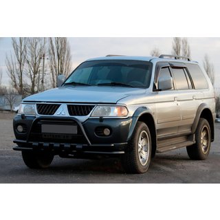 Передняя защита ST015WT Black (нерж) Mitsubishi Pajero Sport 1996-2007 гг. фото 1