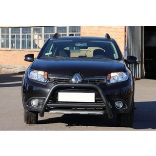 Передняя дуга WT006 Black (нерж.) Renault Sandero 2013-2022 гг. фото 2