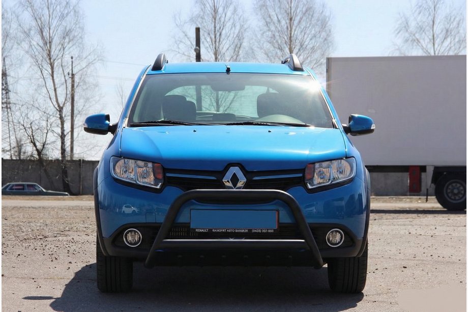 Renault Sandero 2013-2022 гг. Передняя дуга WT006 Black (нерж.) Image