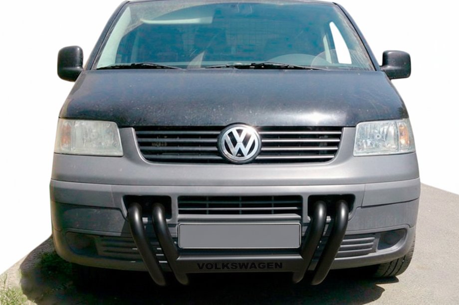 Volkswagen T5 Transporter 2003-2010 гг. Кенгурятник ST006-04 ноздри Black (нерж) Image