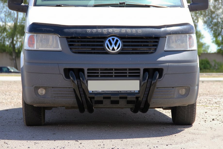 Volkswagen T5 Transporter 2003-2010 гг. Кенгурятник ST006-15 ноздри Black (нерж) Фото 1