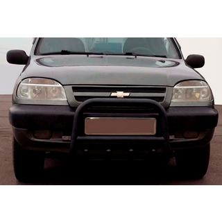 Кенгурятник QT006 Black (нерж) Chevrolet Niva 1998-2020 гг.
