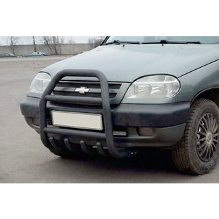 Кенгурятник QT007 Black (нерж) Chevrolet Niva 1998-2020 гг. фото 4