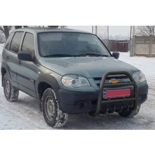 Кенгурятник QT007 Black (нерж) Chevrolet Niva 1998-2020 гг. фото 3