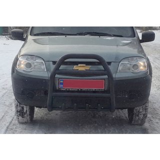 Кенгурятник QT007 Black (нерж) Chevrolet Niva 1998-2020 гг. фото 2