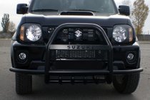 Suzuki Jimny 1998-2018 гг. Кенгурятник QT007-Exclusive Black (с надписью, нерж.) фото 2