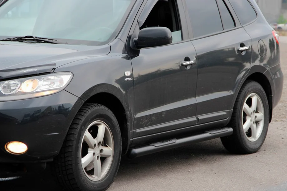 Hyundai Santa Fe 2 2006-2012 гг. Боковые трубы B3 Black (2 шт., нерж. сталь) Фото 1
