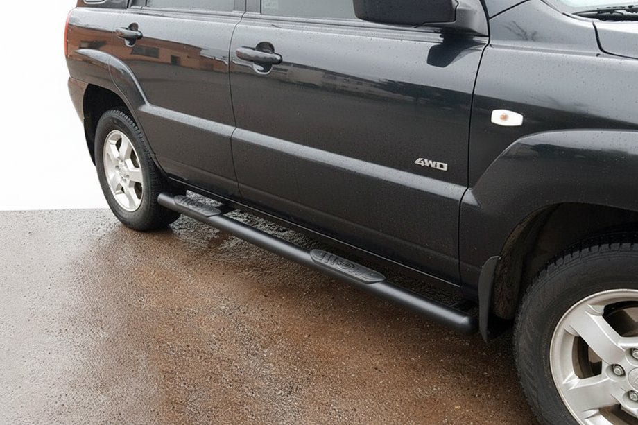 Kia Sportage 2004-2010 гг. Боковые трубы Black (2 шт., Нержавейка) Image