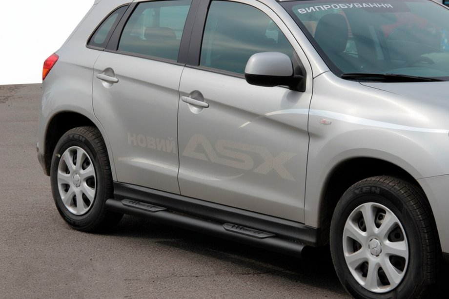 Mitsubishi ASX 2010-2023 гг. Боковые трубы BB002 Черные (2 шт., Нержавейка) Image