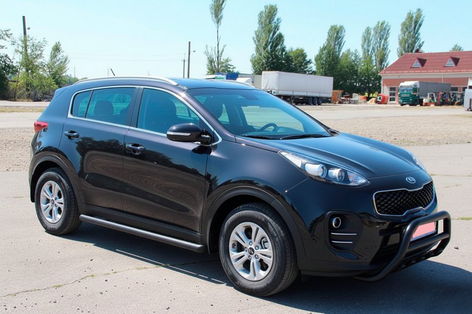 Kia Sportage 2015-2021 гг. Боковые Трубы BB001 Черные (2 шт., Нержавейка) Фото 2