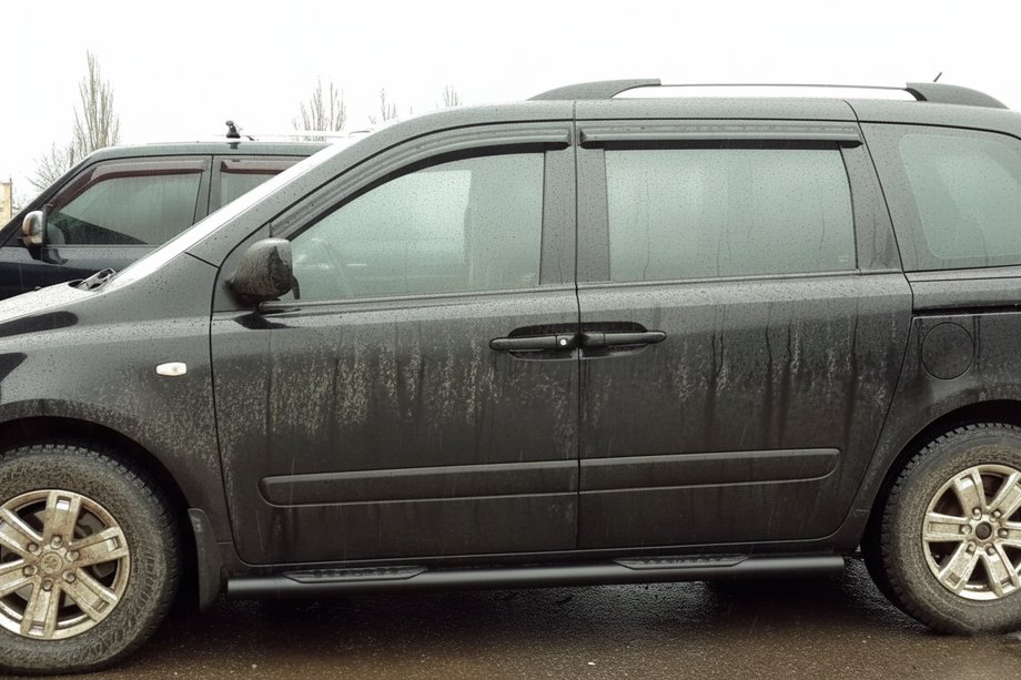 Kia Carnival 2002-2013 гг. Боковые трубы Black (2 шт., нержавейка) Image