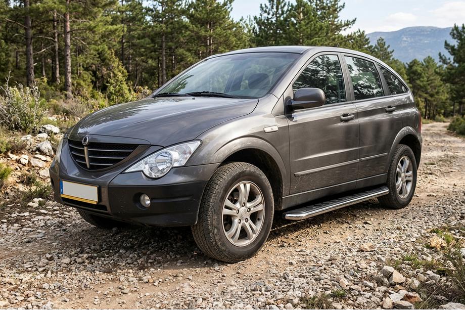 SsangYong Action 2005-2018 гг. Боковые Подножки Maydos V1 (2 шт., Алюминий и Нержавейка) Image
