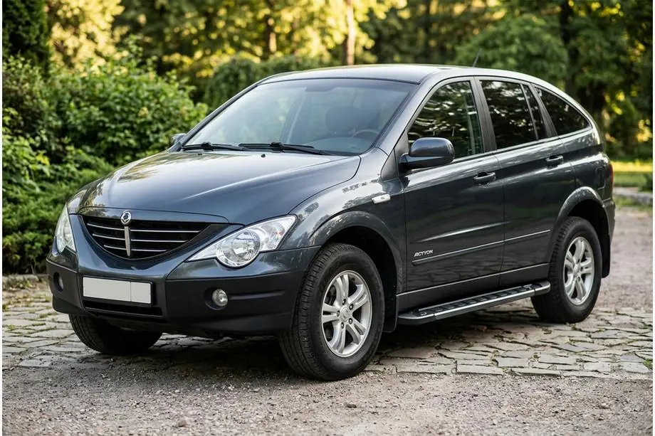 SsangYong Action 2005-2018 гг. Боковые Подножки RedLine Black (2 шт., Алюминий) Image