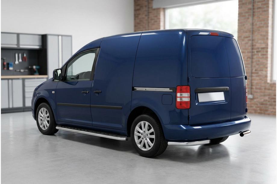 Volkswagen Caddy 2004-2010 гг. Боковые Подножки Maydos V1 (2 шт., Алюминий и Нержавейка) Image