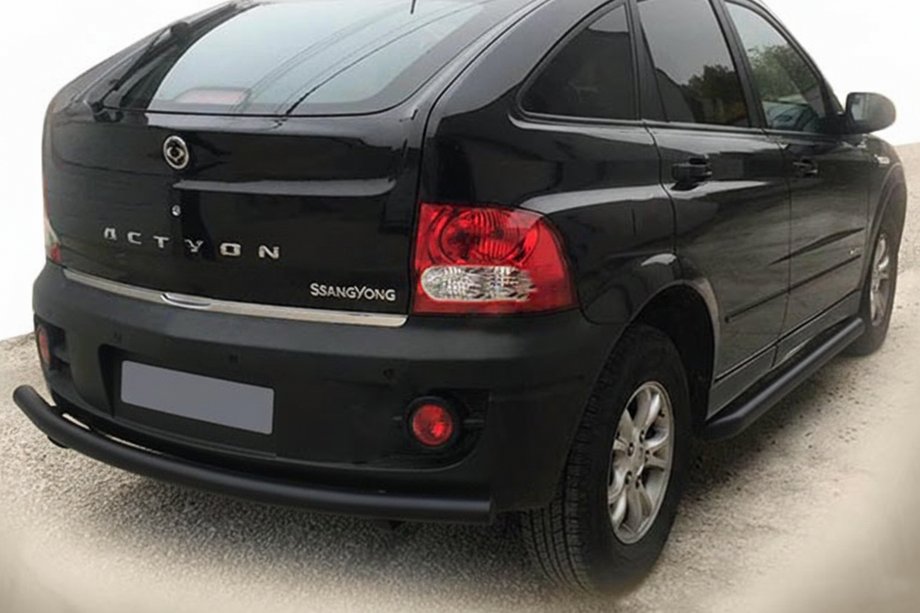 SsangYong Action 2005-2018 гг. Задняя защита AK002 Черная (нерж. сталь) Image