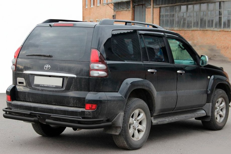 Toyota Land Cruiser Prado 120 2002-2009 гг. Задние двойные дуги AK003-1 Черный (2 шт., нерж. сталь) Фото 1