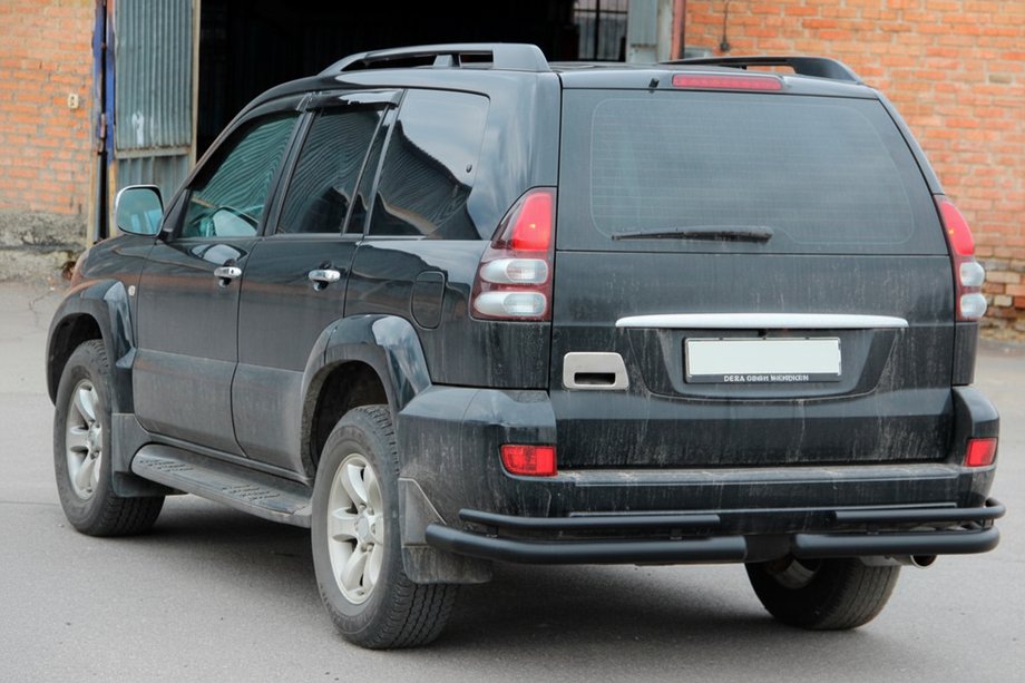 Toyota Land Cruiser Prado 120 2002-2009 гг. Задние двойные дуги AK003-1 Черный (2 шт., нерж. сталь) Фото 3