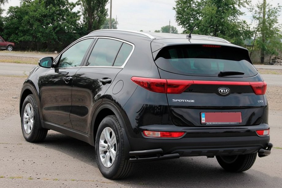 Kia Sportage 2015-2021 гг. Задняя двойная угловая защита AK003 Двойная Черная (Нержавейка) Фото 3