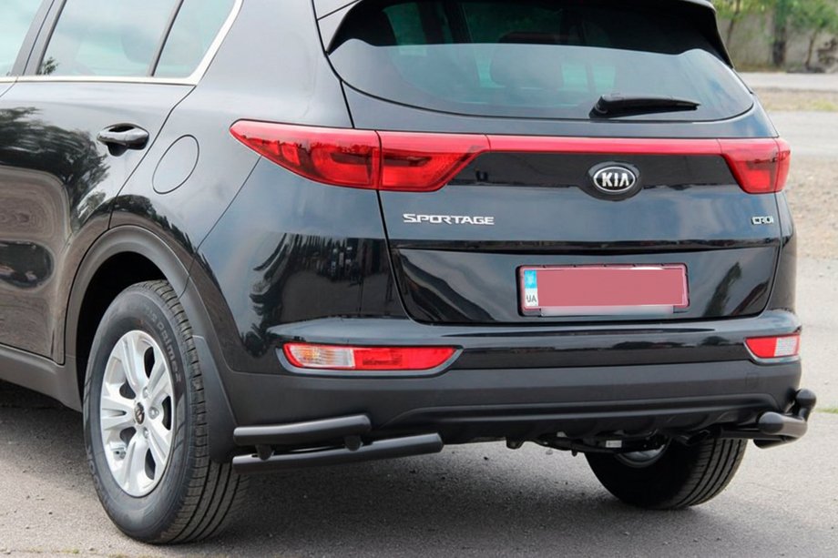 Kia Sportage 2015-2021 гг. Задняя двойная угловая защита AK003 Двойная Черная (Нержавейка) Фото 1