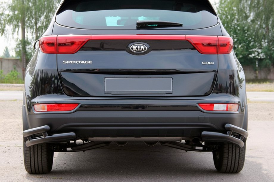 Kia Sportage 2015-2021 гг. Задняя двойная угловая защита AK003 Двойная Черная (Нержавейка) Фото 2