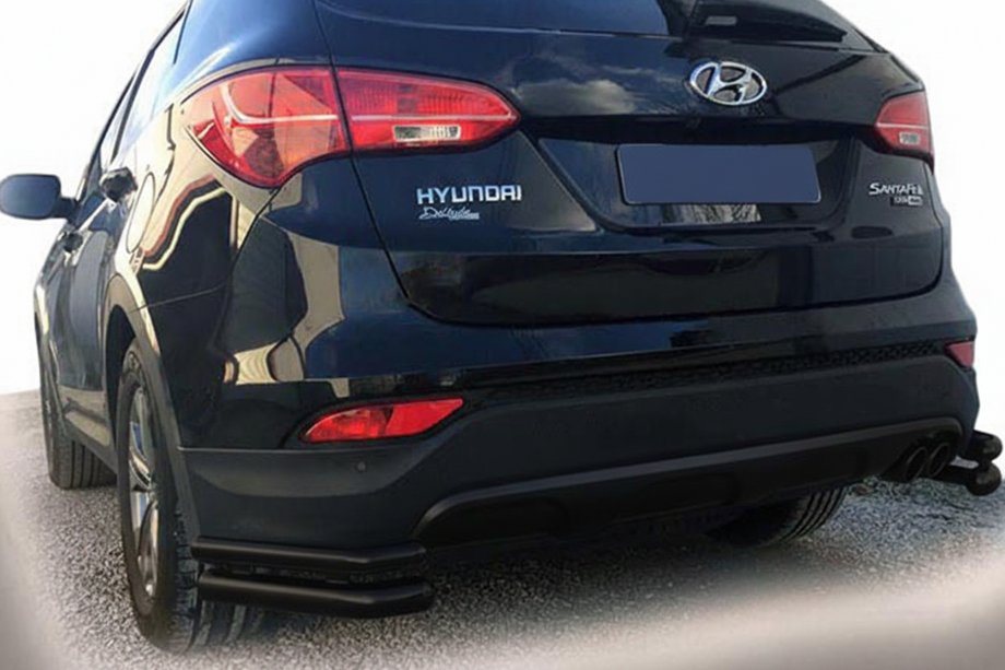 Hyundai Santa Fe 3 2012-2018 гг. Задние углы AK-003 Двойные Black (нержавейка) Image