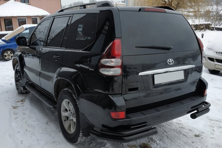 Toyota Land Cruiser Prado 120 2002-2009 гг. Задние Двойные Дуги AK003-2 Черные (2 шт., Нержавейка) Фото 3