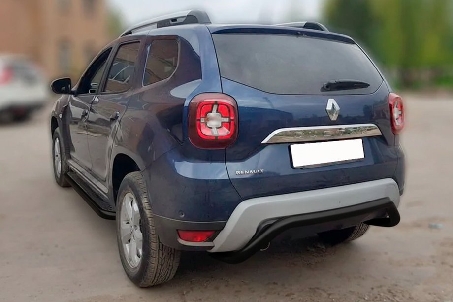 Renault Duster 2018-2024 гг. Задняя защита AK007 Черная (нерж. сталь) Image