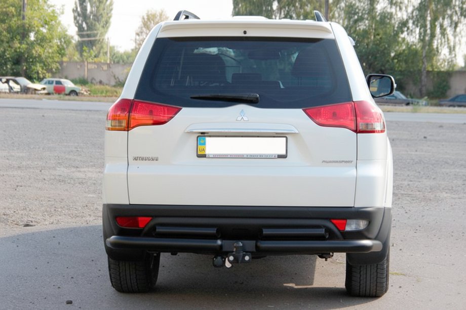Mitsubishi Pajero Sport 2008-2015 гг. Задняя защита AK003-Special Black (2 шт., нержавейка) Фото 2