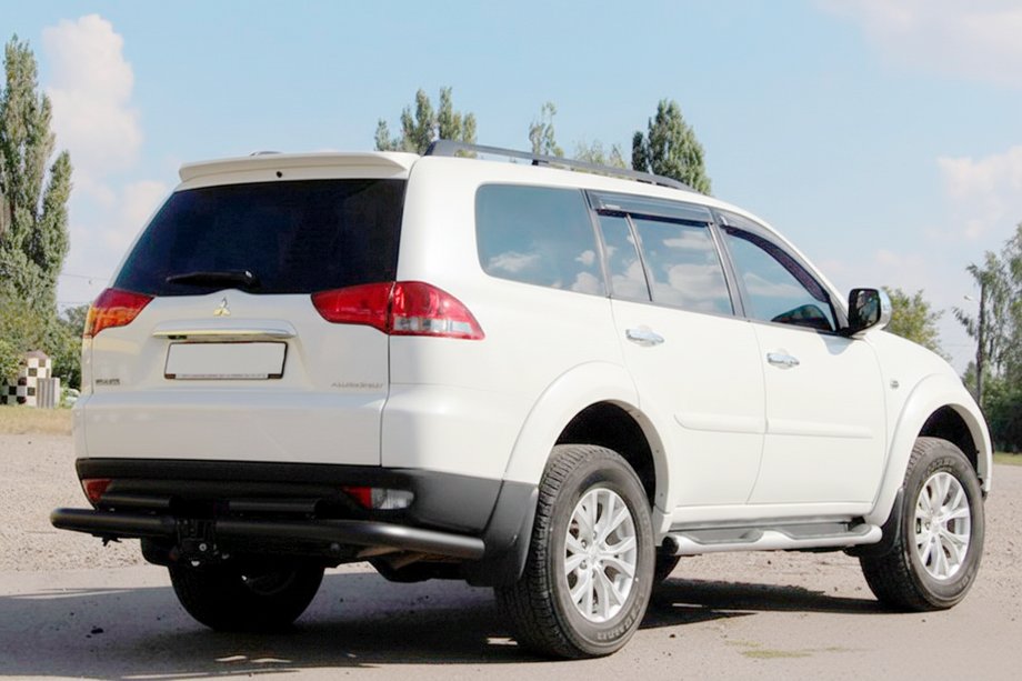 Mitsubishi Pajero Sport 2008-2015 гг. Задняя защита AK003-Special Black (2 шт., нержавейка) Фото 3