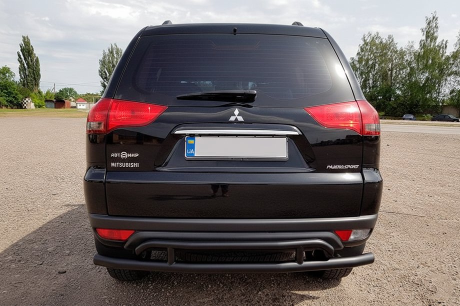 Mitsubishi Pajero Sport 2008-2015 гг. Задняя защита AK002-2 Черный (2 шт, нерж. сталь) Image
