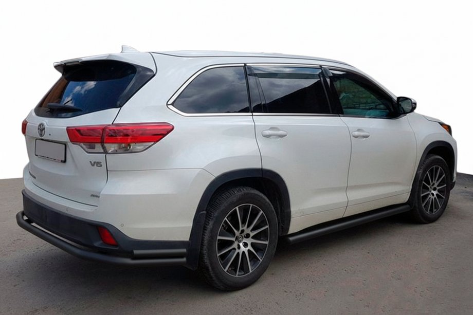 Toyota Highlander 2013-2019 гг. Задняя защита AK005-2 Черная (2 шт., Нержавейка) Image