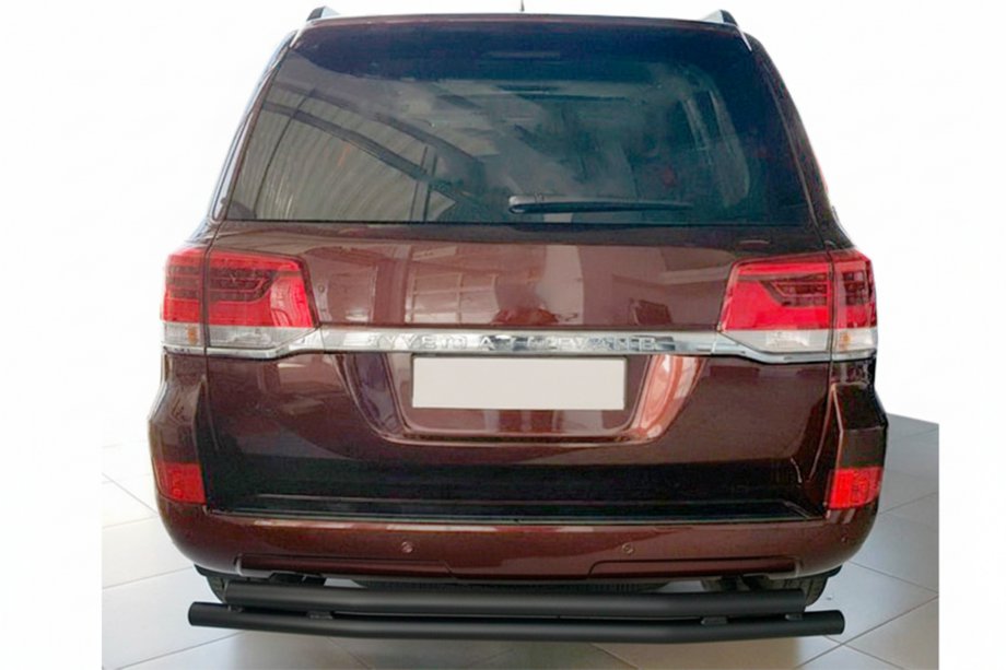 Toyota Land Cruiser 200 2007-2021 гг. Задняя защита AK002-double Черная (2 шт., нержавейка) Фото 2