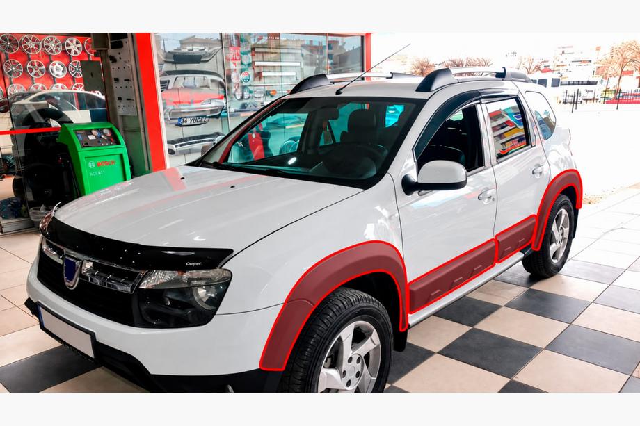 Renault Duster 2008–2017 гг. Комплект расширителей арок с молдингами EuroCap (12 шт., гладкие, черный мат, ABS) Image