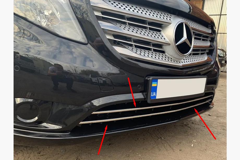 Mercedes Vito/V-class W447 2014- гг. Накладки на решетку бампера (2 шт, нержавейка) Vito Грузовой (Черный Хром) Фото 2