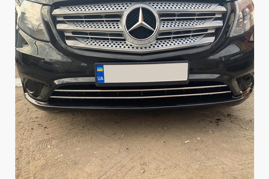 Mercedes Vito/V-class W447 2014- гг. Накладки на решетку бампера (2 шт, нержавейка) Vito Грузовой (Черный Хром) Фото 6