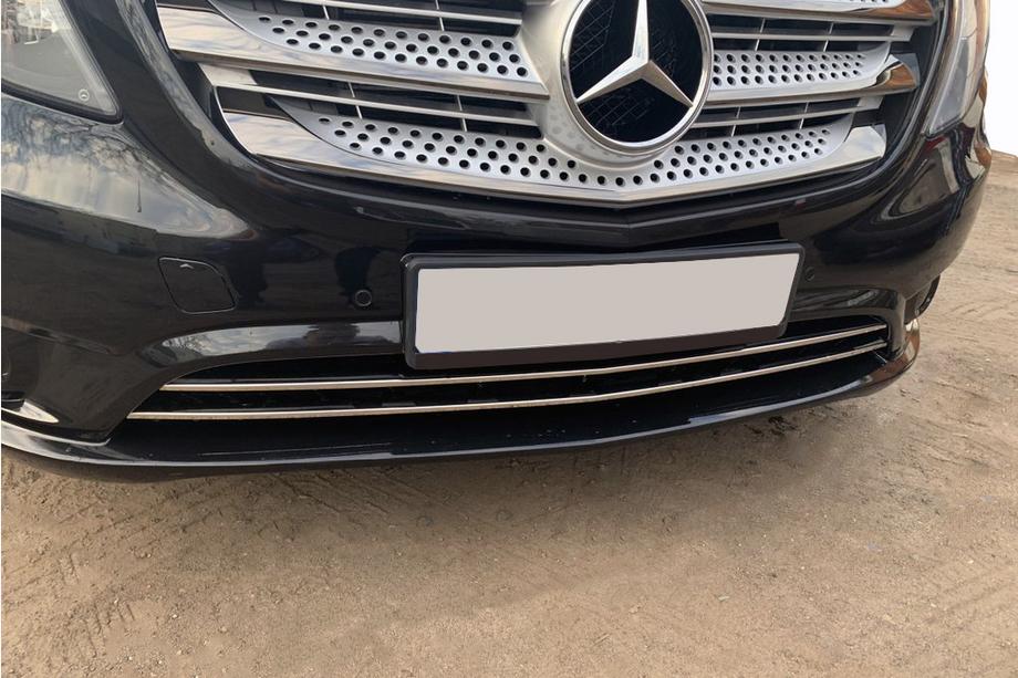 Mercedes Vito/V-class W447 2014- гг. Накладки на решетку бампера (2 шт, нержавейка) Vito Грузовой (Черный Хром) Фото 7