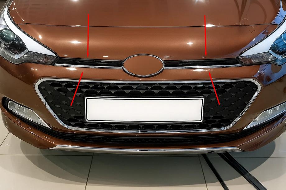 Hyundai I-20 2014-2020 гг. Накладки на решетку 2014-2018 (2 шт, нержавейка) Image