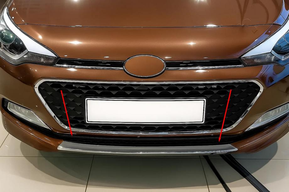 Hyundai I-20 2014-2020 гг. Накладка на решетку бампера 2014-2018 (нержавейка) Image