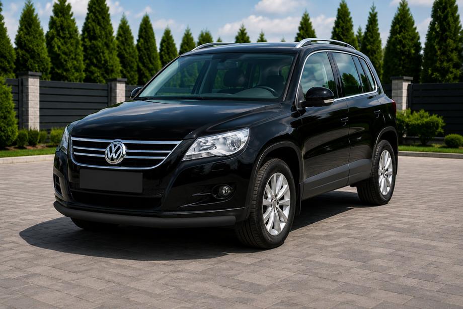 Volkswagen Tiguan 2007-2016 гг. Передняя защита ST008 Черная (Нержавейка) Image