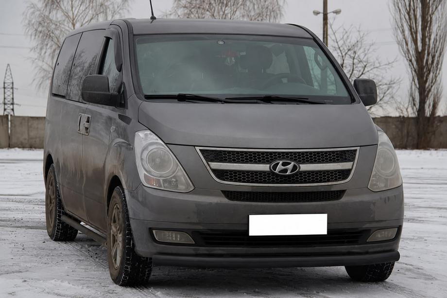 Hyundai H300, H1, Starex 2008-2020 гг. Передняя защита ST008 Черная (Нержавейка) Фото 2